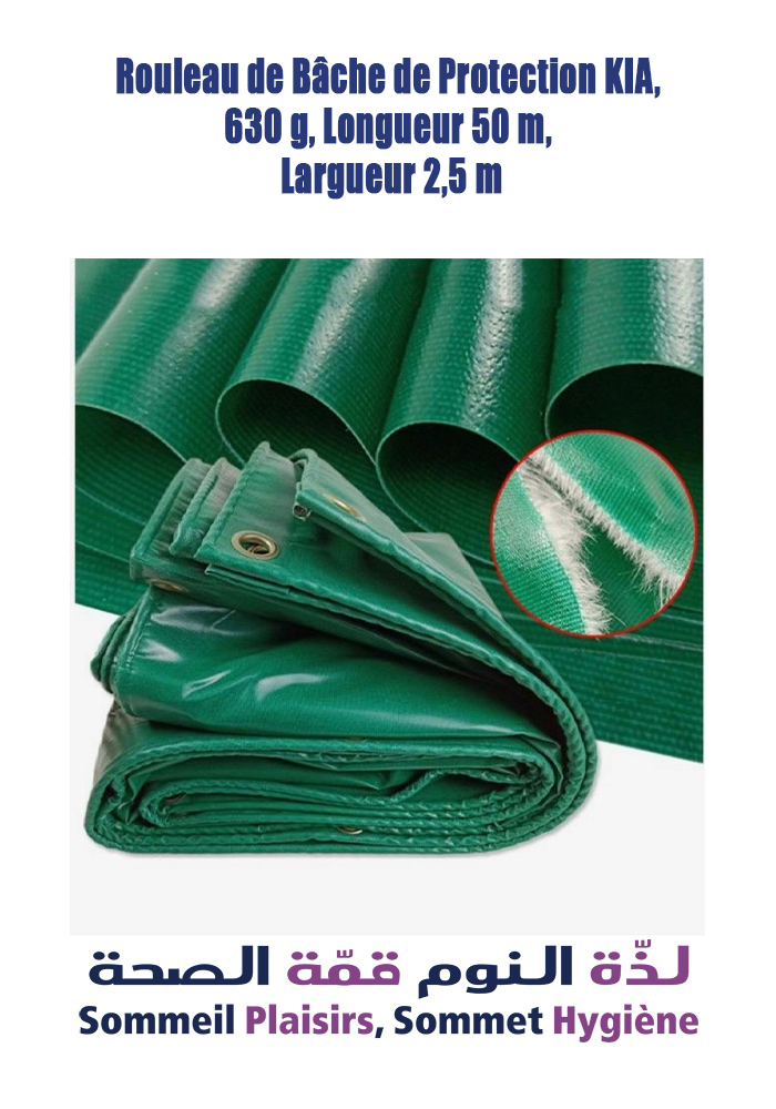 Rouleau de Bâche de Protection KIA 630 g, Longueur 50 m, Largueur 2,5 m